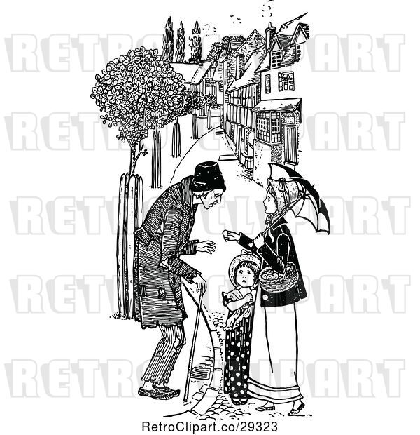 Vector Clip Art of Retro Male Beggar and Lady