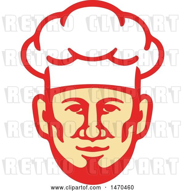 Vector Clip Art of Retro Male Chef Face with a Toque Hat