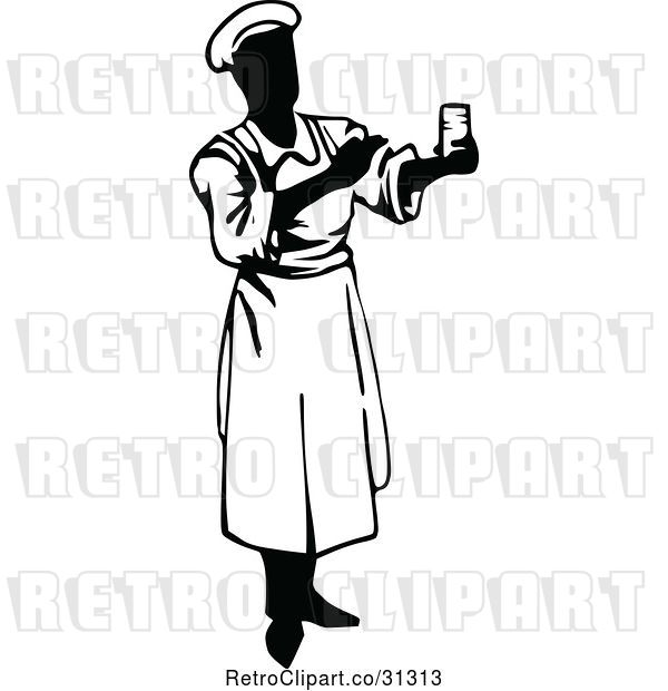 Vector Clip Art of Retro Male Chef Holding a Cup