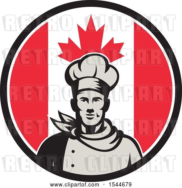 Vector Clip Art of Retro Male Chef in a Canadian Flag Circle