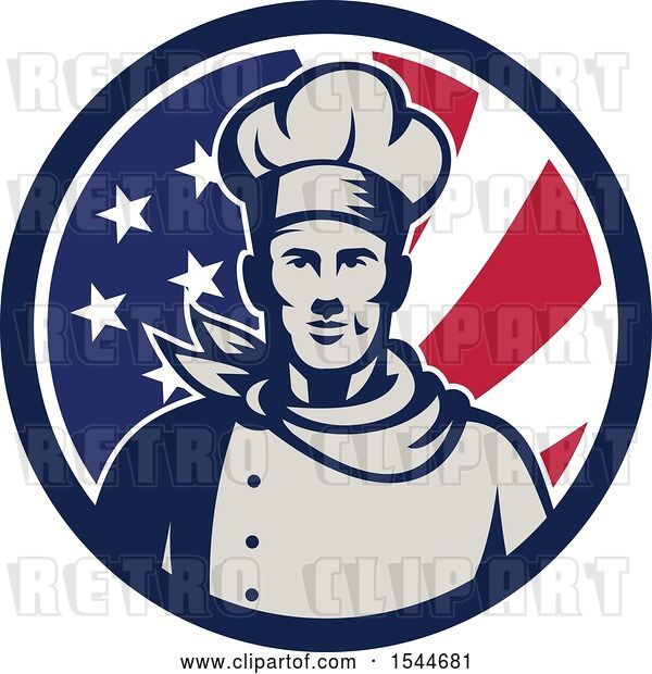 Vector Clip Art of Retro Male Chef in an American Flag Circle