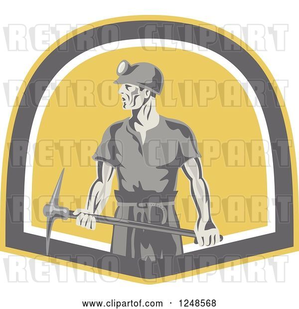 Vector Clip Art of Retro Male Coal Miner with a Pickaxe in a Shield