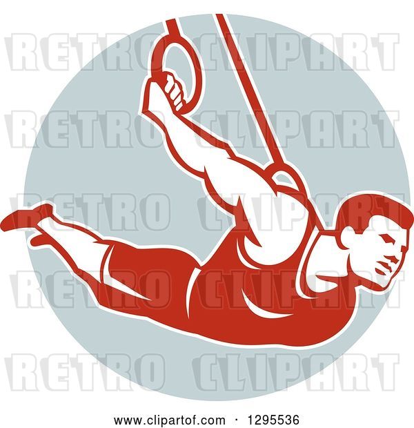 Vector Clip Art of Retro Male Crossfit Athlete or Gymnast on Still Rings in a Circle
