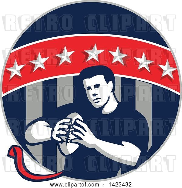 Vector Clip Art of Retro Male Flag Football Player in a Flag Circle