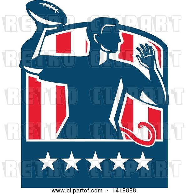 Vector Clip Art of Retro Male Flag Football Player Passing in a Flag Crest