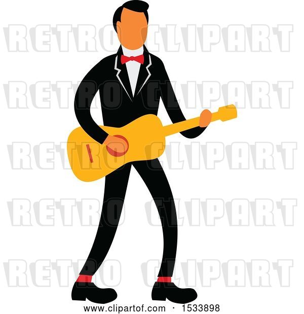 Vector Clip Art of Retro Male Guitarist Wearing a Tuxedo