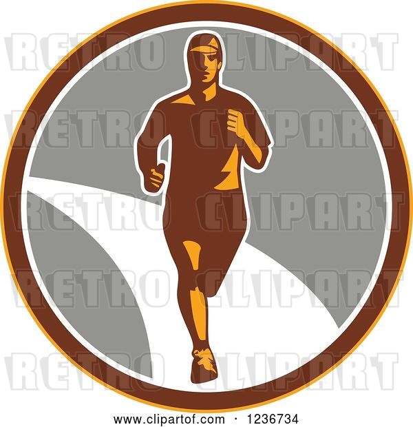 Vector Clip Art of Retro Male Marathon Runner in a Circle 2