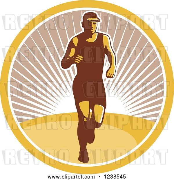 Vector Clip Art of Retro Male Marathon Runner in a Sunny Circle