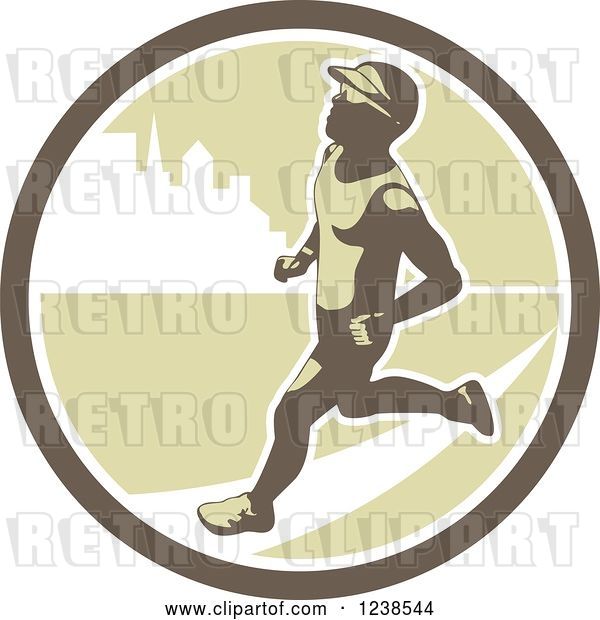 Vector Clip Art of Retro Male Marathon Runner in an Urban Circle
