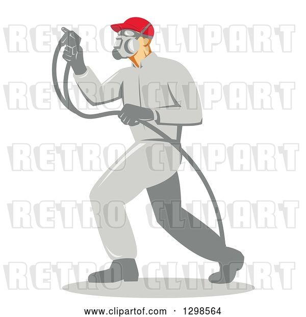 Vector Clip Art of Retro Male Painter Using a Spray Gun in Profile