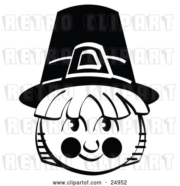 Vector Clip Art of Retro Male Pilgrim in a Black Hat, Smiling