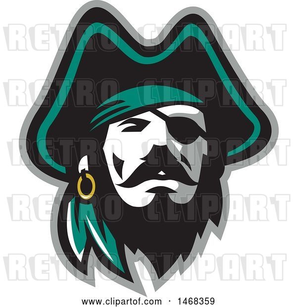 Vector Clip Art of Retro Male Pirate Captain in a Tricorn Hat, with an Eye Patch