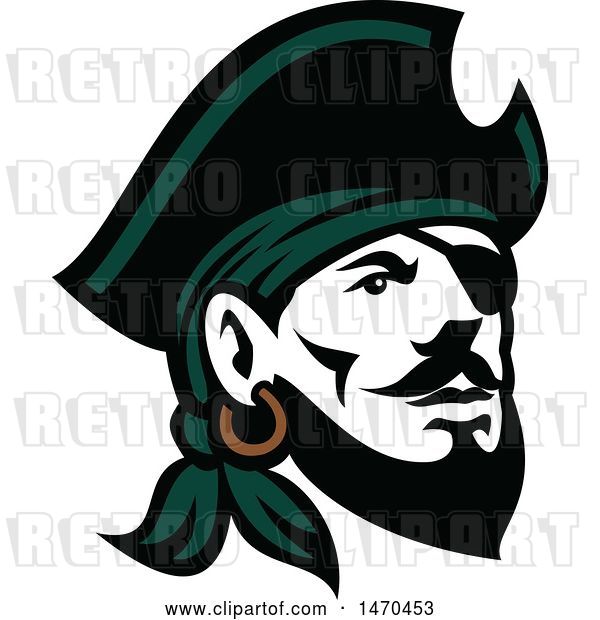 Vector Clip Art of Retro Male Pirate Wearing a Hat and Eye Patch