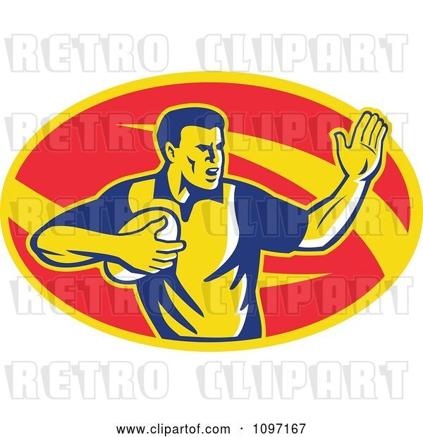 Vector Clip Art of Retro Male Rugby Player Fending the Ball