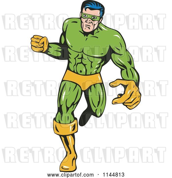 Vector Clip Art of Retro Male Superhero Running 1