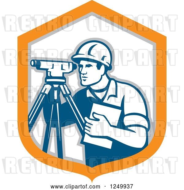 Vector Clip Art of Retro Male Surveyor in a Shield