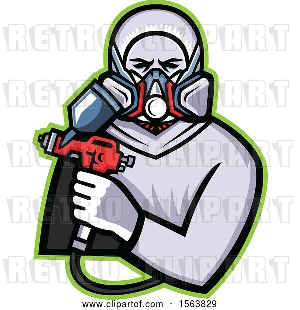 Vector Clip Art of Retro Male Worker Holding a Spray Painting Gun
