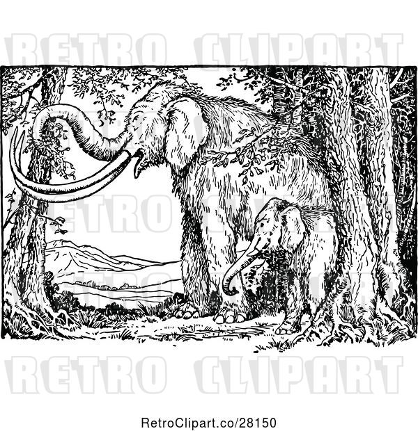 Vector Clip Art of Retro Mammoths in the Woods