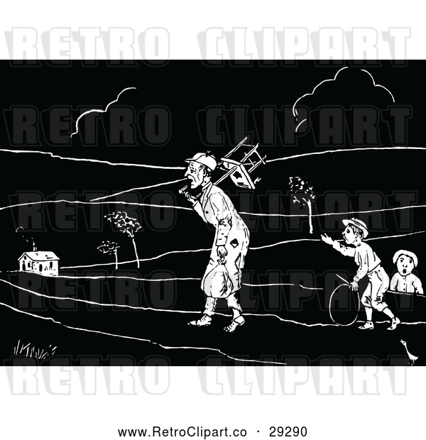 Vector Clip Art of Retro Man and Boys in the Country