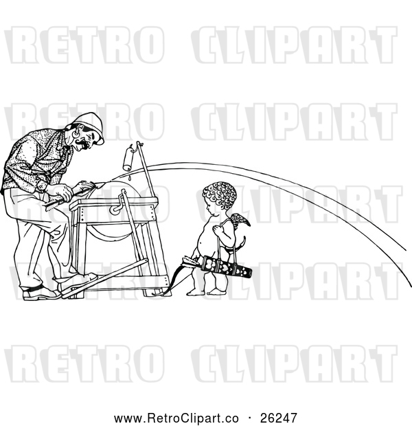 Vector Clip Art of Retro Man Being Shot with Cupids Arrow