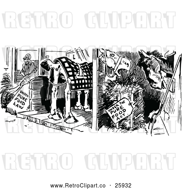 Vector Clip Art of Retro Man Cleaning Donkey Stables