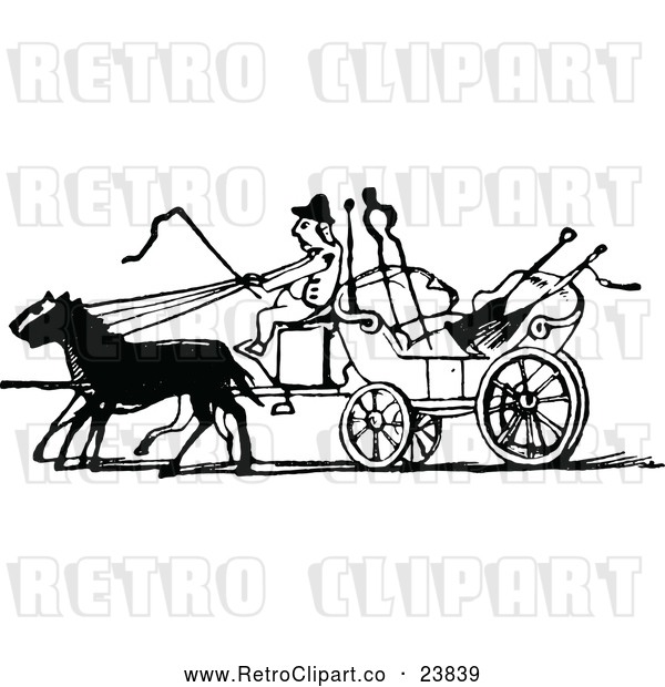Vector Clip Art of Retro Man Driving a Horse Drawn Carriage