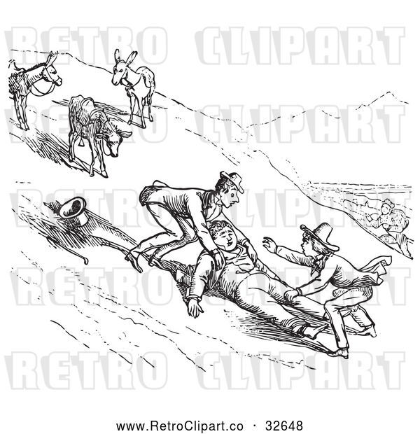 Vector Clip Art of Retro Man Falling off a Donkey in 2