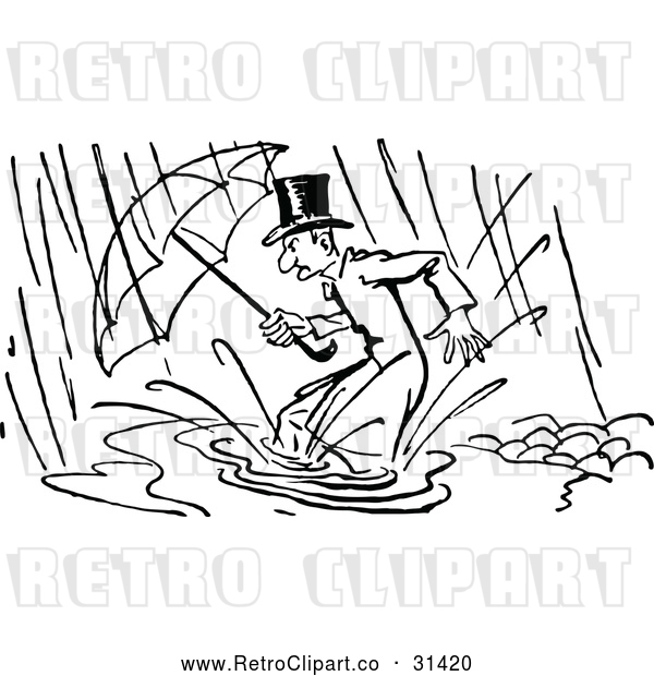 Vector Clip Art of Retro Man in a Flood