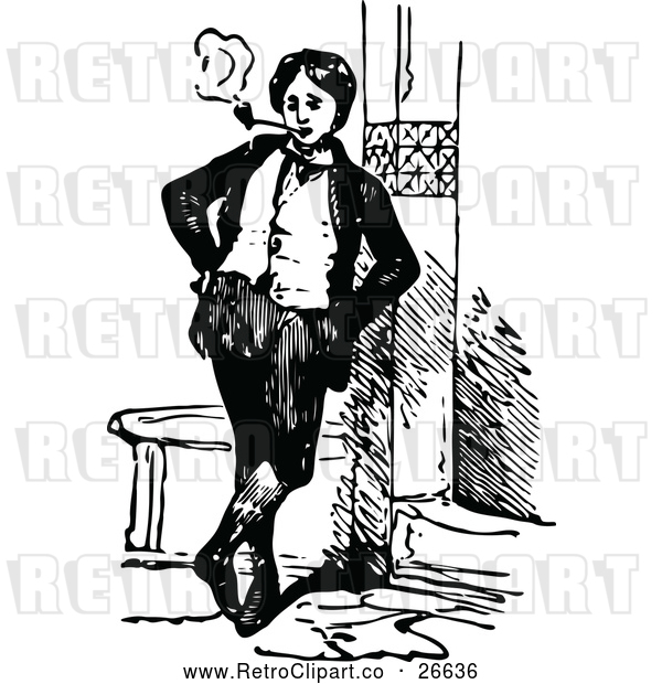 Vector Clip Art of Retro Man Leaning and Smoking