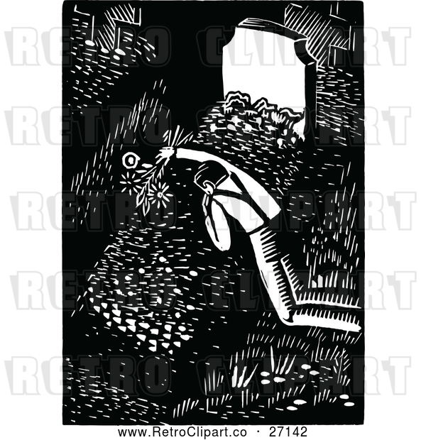 Vector Clip Art of Retro Man Mourning over a Grave
