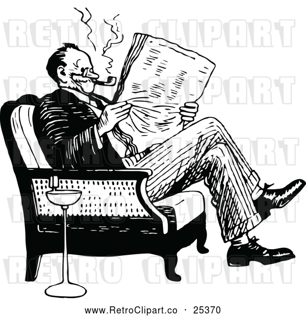 Vector Clip Art of Retro Man Reading a Newspaper