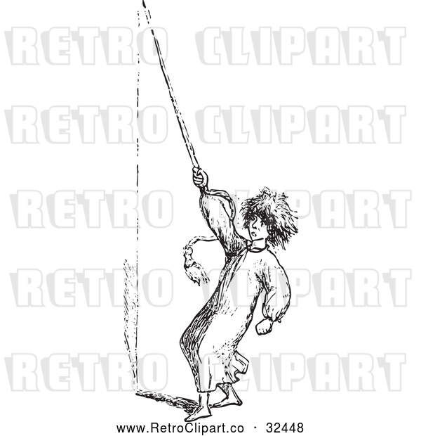 Vector Clip Art of Retro Man Ringing a Bell for Help with Mosquitoes in 1