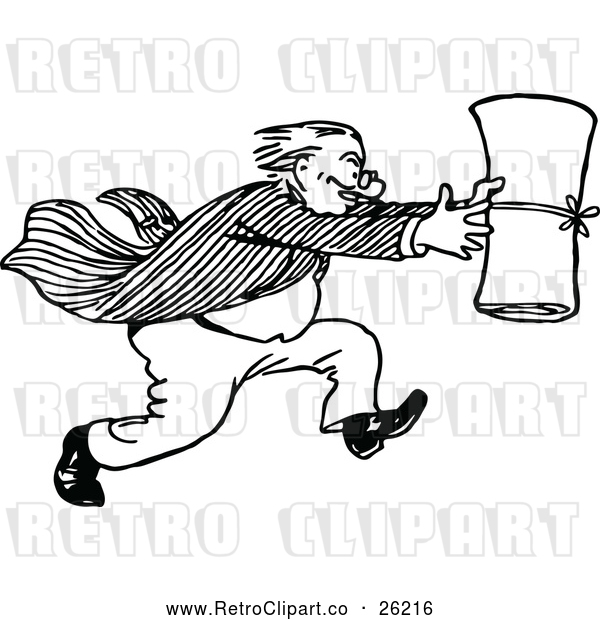 Vector Clip Art of Retro Man Running with a Scroll