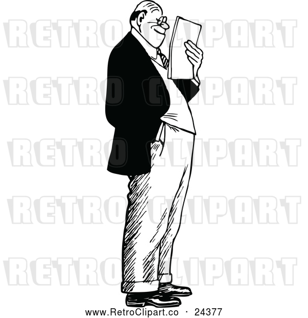 Vector Clip Art of Retro Man Standing and Reading Notes
