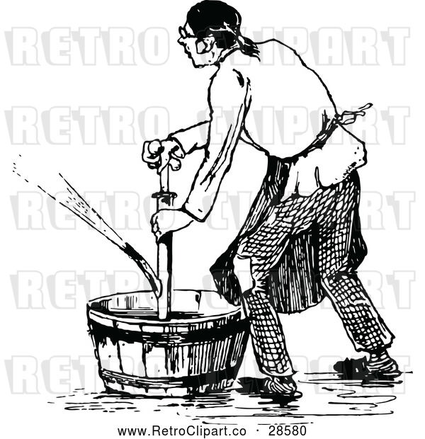 Vector Clip Art of Retro Man Using a Pump in a Bucket