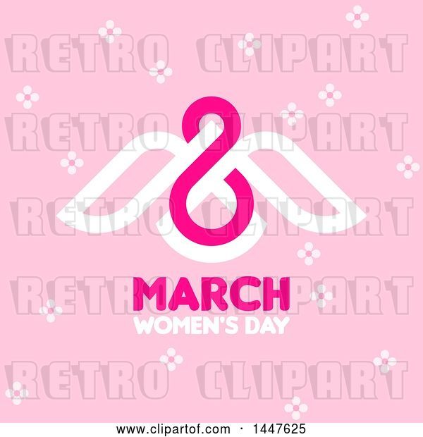 Vector Clip Art of Retro March 8th Dove International Women's Day Design with Flowers on Pink