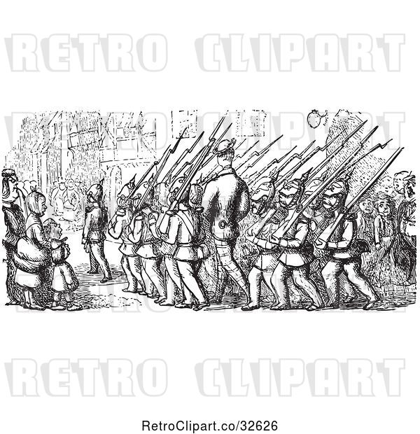 Vector Clip Art of Retro Marching Soldiers in