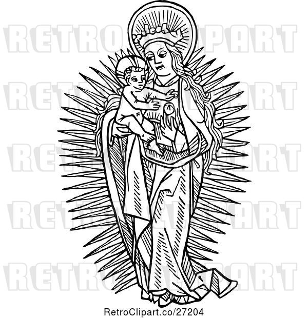 Vector Clip Art of Retro Mary Holding Baby Jesus