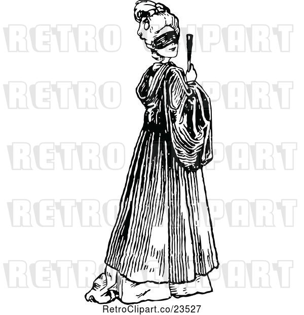Vector Clip Art of Retro Masked Lady Holding a Fan