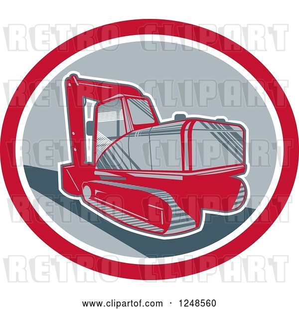 Vector Clip Art of Retro Mechanical Digger in an Oval