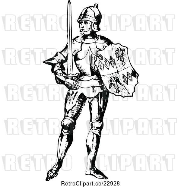 Vector Clip Art of Retro Medieval Knight on with a Shield and Sword 1