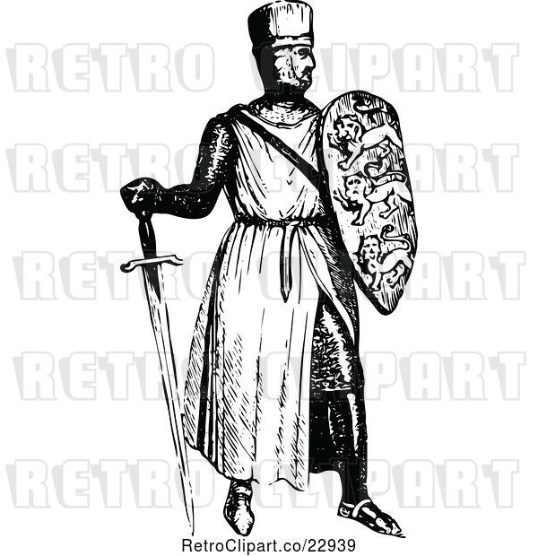 Vector Clip Art of Retro Medieval Knight on with a Shield and Sword 2