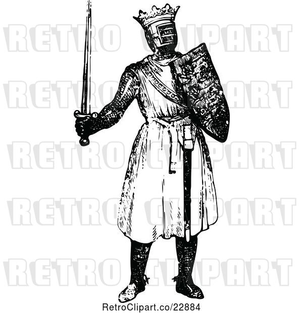 Vector Clip Art of Retro Medieval Knight on with a Shield and Sword 3