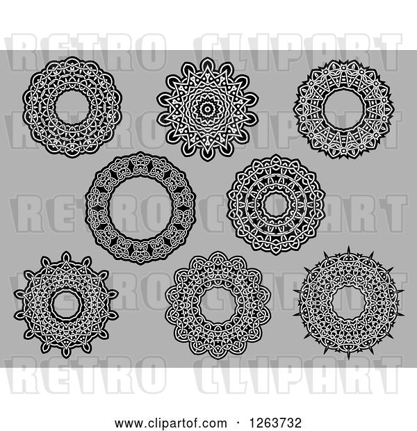 Vector Clip Art of Retro Medieval Lace Circle Designs on Gray