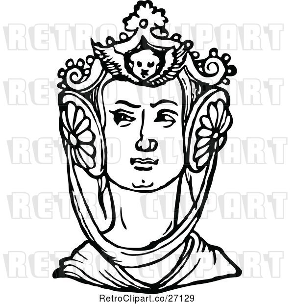 Vector Clip Art of Retro Medieval Lady and Headdress 2