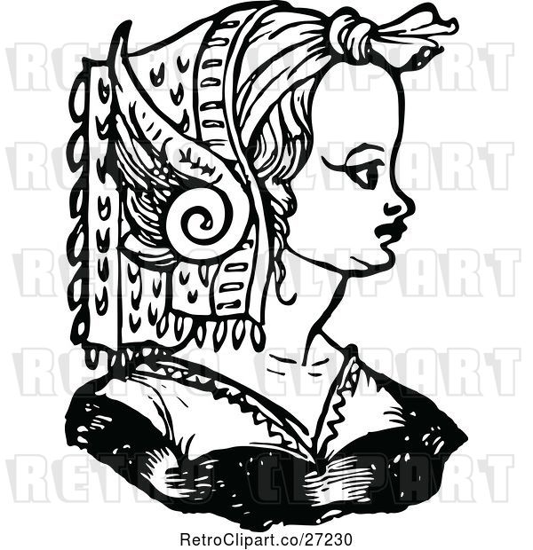 Vector Clip Art of Retro Medieval Lady and Headdress 6