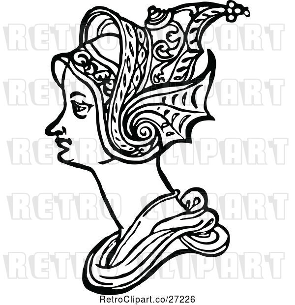 Vector Clip Art of Retro Medieval Lady and Headdress 8