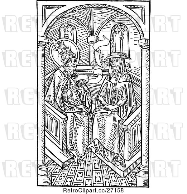 Vector Clip Art of Retro Medieval People Sitting