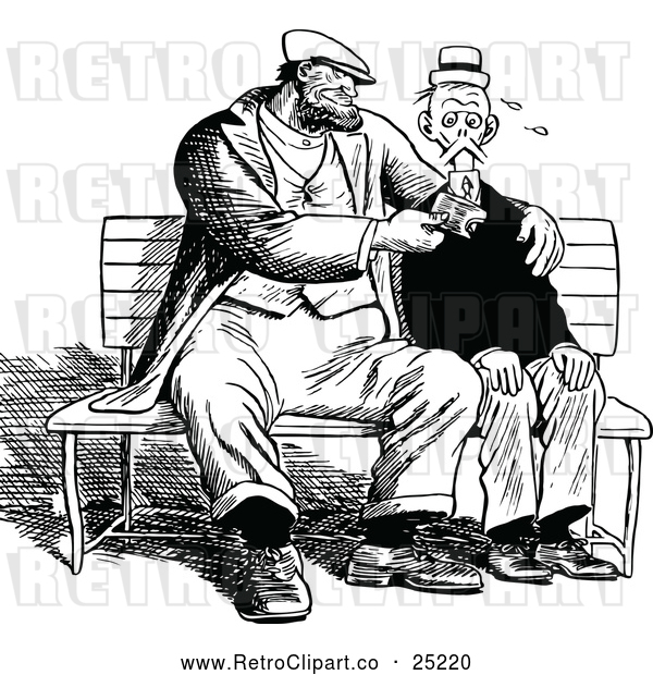 Vector Clip Art of Retro Men Being Buddies on a Bench