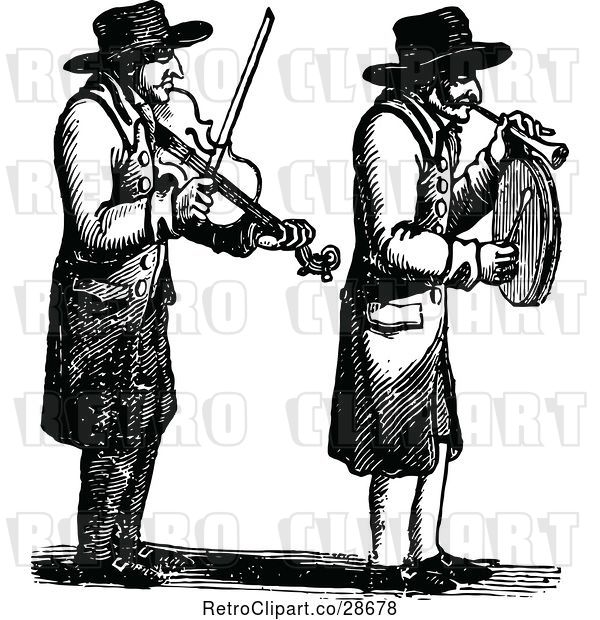 Vector Clip Art of Retro Men Playing a Violin and Horn
